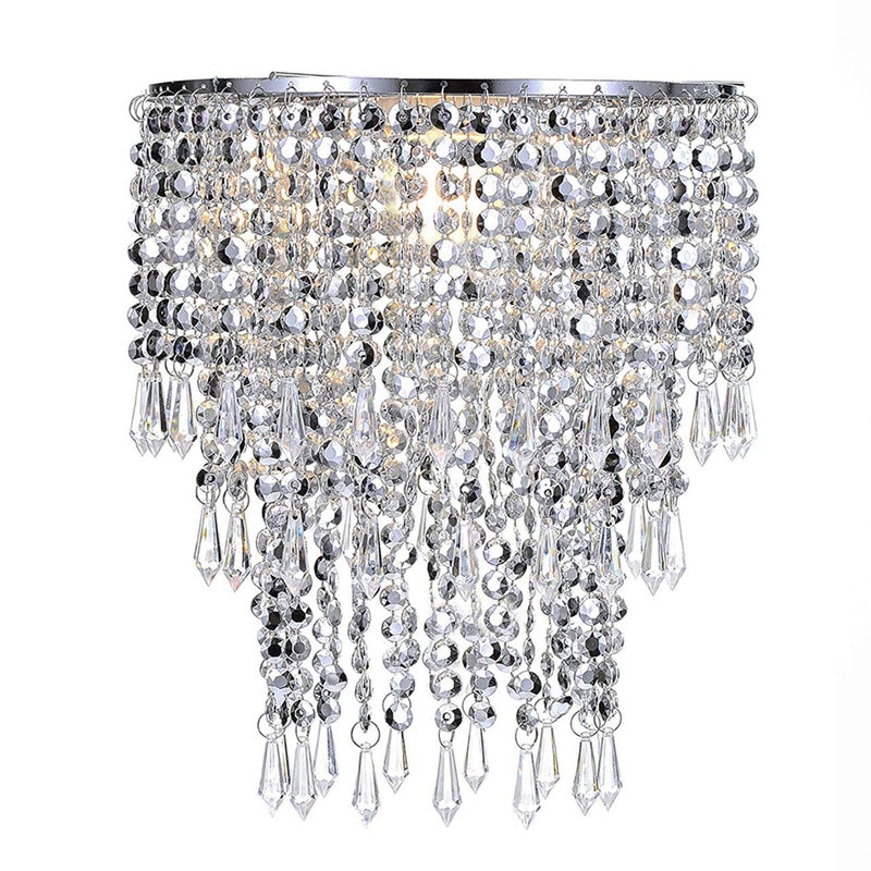 Waneway 3 Tier Beads Pendant Shade, Ceiling Chandelier Lampshade with Acrylic Jewel Droplets, Beaded Lampshade with Chrome Frame and Sparkling Beads, Diameter 8.7 inches, Silver - Image 1